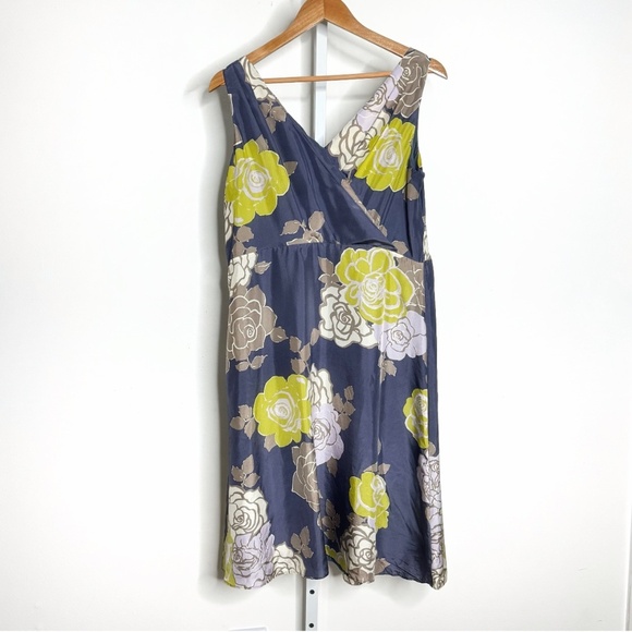 Boden Limited Edition Silk Dress Sleeveless Oversized Floral Print Steel Blue 12 - Picture 3 of 13